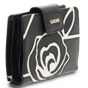    Dámska kožená peňaženka Giudi v čiernej a bielej farbe s ružovým vzorom