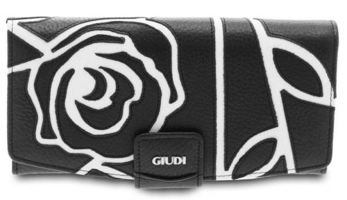  Dámska veľká, ručne šitá ružová, čierno-biela kožená peňaženka Giudi