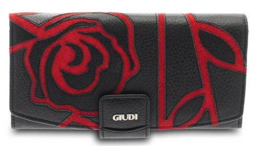  Dámska veľká, ručne šitá lakovaná peňaženka Giudi v ružovej, čiernej a červenej farbe