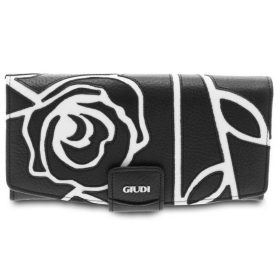    Dámska veľká, ručne šitá ružová, čierno-biela kožená peňaženka Giudi