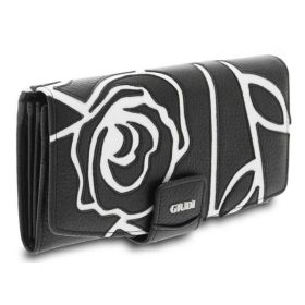    Dámska veľká, ručne šitá ružová, čierno-biela kožená peňaženka Giudi