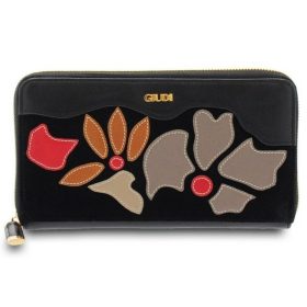    Čierna dámska kožená peňaženka s kvetinovým vzorom Giudi