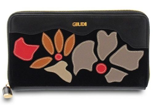  Čierna dámska kožená peňaženka s kvetinovým vzorom Giudi