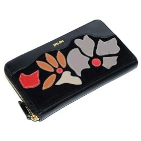  Čierna kožená peňaženka Giudi s kvetinovým vzorom