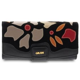    Giudi veľká dámska čierna kvetinová kožená peňaženka 17 x 10 cm