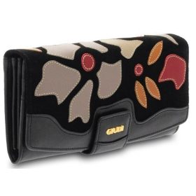    Giudi veľká dámska čierna kvetinová kožená peňaženka 17 x 10 cm