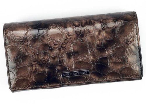  Dámska hnedá lakovaná peňaženka Gregorio s kroko vzorom 16,5 × 9 cm