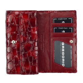    Dámska hnedá lakovaná peňaženka Gregorio s kroko vzorom 16,5 × 9 cm