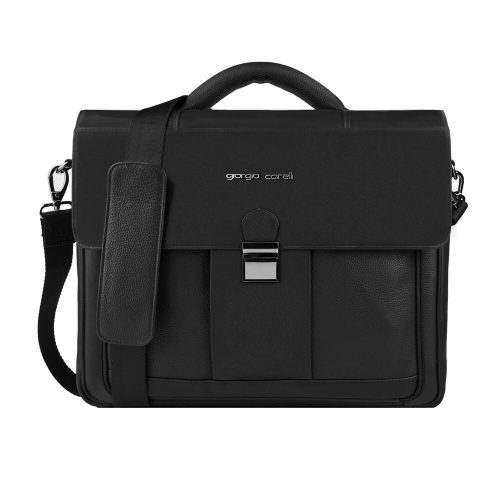  Pánska kožená čierna aktovka Giorgio Carelli s držiakom na notebook, bočná taška
