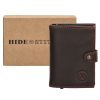  Hide&Stiches tmavohnedá kožená vyskakovacia mini peňaženka, držiak na karty 10×7 cm