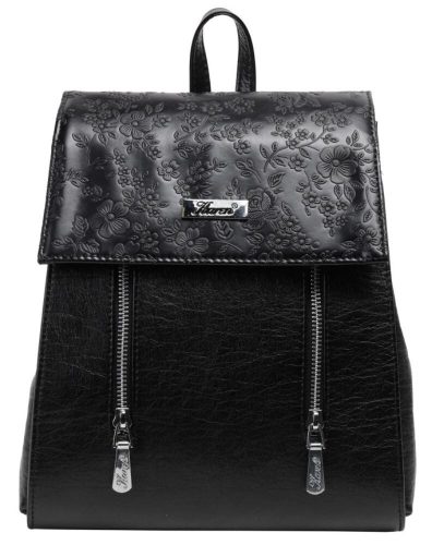  Čierno-kvetinový dámsky kožený ruksak Karen Clara strednej veľkosti
