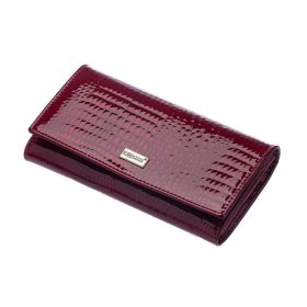    Kroko Mander dámska veľká bordová krokodília vzor lakovaná peňaženka 17 × 9,5 cm