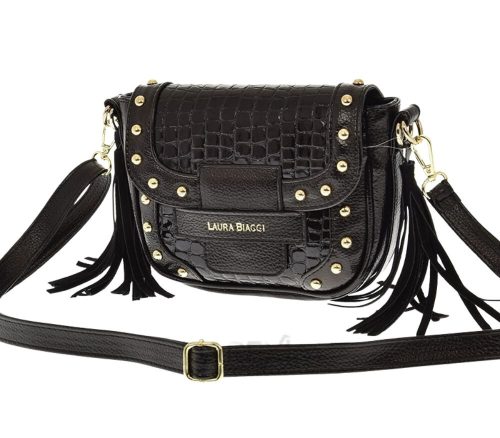  Dámska kabelka Laura Biaggi lak čierna croco print, taška cez rameno