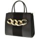  Laura Biaggi čierna dámska kožená kabelka, taška cez rameno s retiazkovým zdobením
