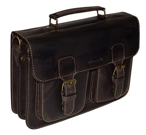  Pánska kožená vyťahovacia dvojkomorová aktovka Monarchy Calvin tmavohnedá 36 × 25 cm