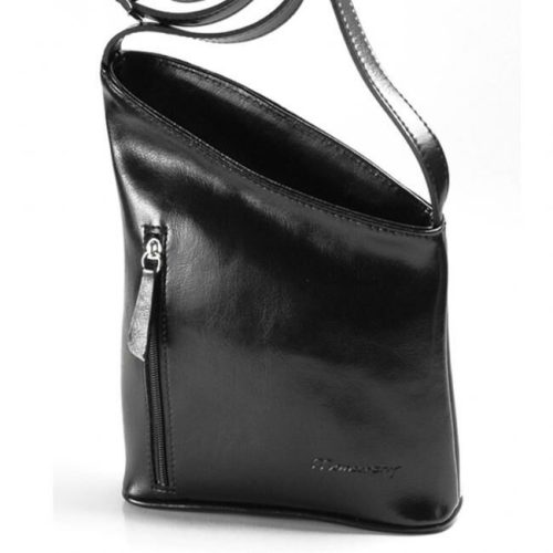  Čierna dámska kožená taška cez rameno Monarchy Trixi s asymetrickým vrchom 23 x 25 cm.