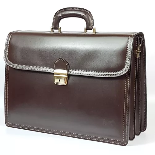  Maxmoda Talianska dvojkomorová tmavohnedá pánska kožená aktovka 40 x 29 cm.