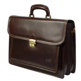    Maxmoda Talianska dvojkomorová tmavohnedá pánska kožená aktovka 39 × 29 cm