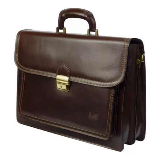  Maxmoda Talianska dvojkomorová tmavohnedá pánska kožená aktovka 39 × 29 cm