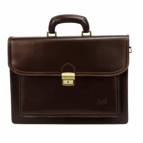    Maxmoda Talianska dvojkomorová tmavohnedá pánska kožená aktovka 39 × 29 cm