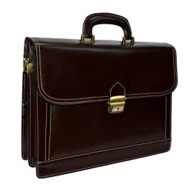    Maxmoda vrecko na harmoniku, dvojitá, tmavohnedá kožená aktovka pre mužov 40 x 29 cm