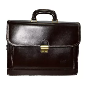    Maxmoda vrecko na harmoniku, dvojitá, tmavohnedá kožená aktovka pre mužov 40 x 29 cm