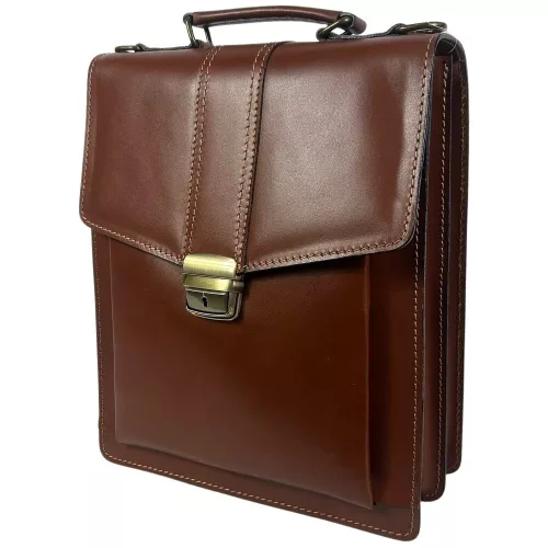  Maxmoda pánska príručná taška z talianskej hovädzej kože tmavohnedej farby 26 x 31 cm.