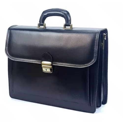  Maxmoda vrecko na akordeón, dvojité, čierna kožená aktovka pre mužov 40 x 29 cm.