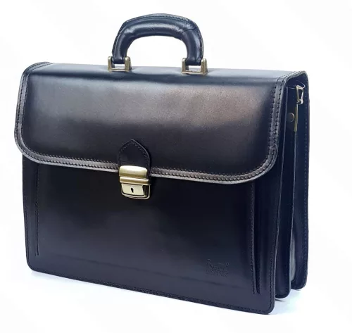  Maxmoda vrecko na akordeón, dvojité, čierna kožená aktovka pre mužov 40 x 29 cm.