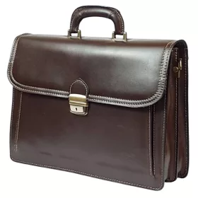    Maxmoda vrecko na harmoniku, dvojitá, tmavohnedá kožená aktovka pre mužov 40 x 29 cm.
