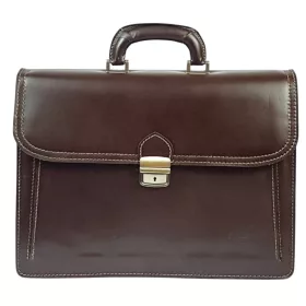    Maxmoda vrecko na harmoniku, dvojitá, tmavohnedá kožená aktovka pre mužov 40 x 29 cm.