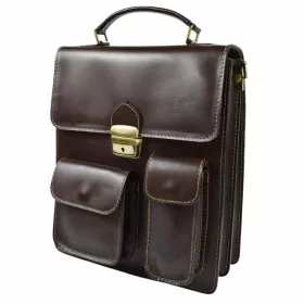    Maxmoda pánska príručná taška z talianskej hovädzej kože tmavohnedej farby 24,5 x 33,5 cm.