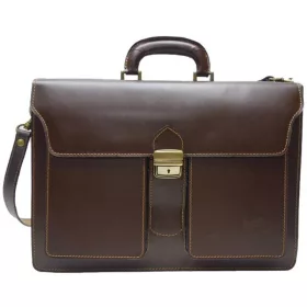    Maxmoda Talianska trojkomorová dvojvrecková pánska kožená aktovka 40 x 29 cm.