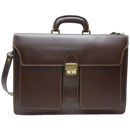  Maxmoda Talianska trojkomorová dvojvrecková pánska kožená aktovka 40 x 29 cm.