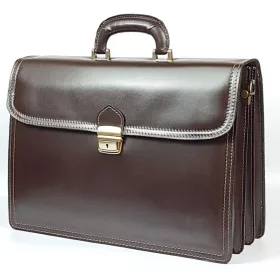    Maxmoda Talianska trojkomorová tmavohnedá pánska kožená aktovka 39 × 29 cm