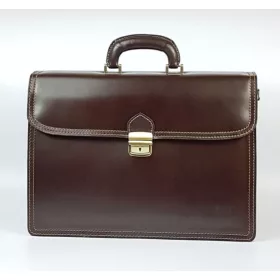    Maxmoda Talianska trojkomorová tmavohnedá pánska kožená aktovka 39 × 29 cm