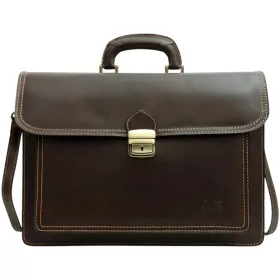    Maxmoda Roberto trojkomorová talianska tmavohnedá kožená aktovka pre mužov 38,5 × 29 cm