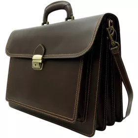    Maxmoda Roberto trojkomorová talianska tmavohnedá kožená aktovka pre mužov 38,5 × 29 cm