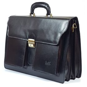    Maxmoda Talianska trojkomorová dvojvrecká čierna kožená aktovka pre mužov 38 × 29 cm