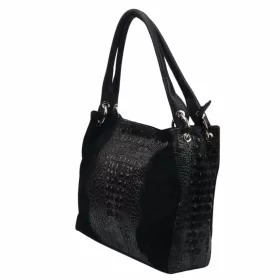    Maxmoda Bella Talianska dámska čierna módna taška cez rameno z kroko kože