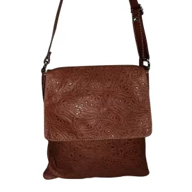    Maxmoda Ciri Talianska dámska hnedá kožená taška cez rameno s potlačou