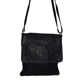    Maxmoda Ciri Talianska dámska čierna kožená taška cez rameno s potlačou