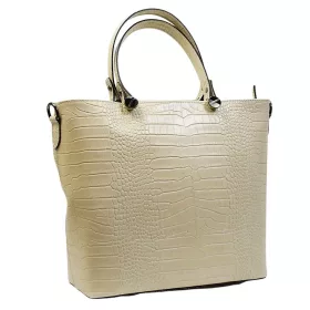    Maxmoda Lia Talianska dámska kožená kabelka krémovej farby s popruhom cez rameno 36×29,5 cm