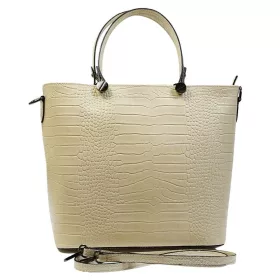    Maxmoda Lia Talianska dámska kožená kabelka krémovej farby s popruhom cez rameno 36×29,5 cm