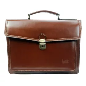    Maxmoda koňaková hnedá talianska kožená aktovka 34 × 25 cm