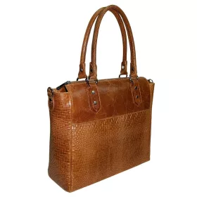    Maxmoda Bona koňak tkaný vzor Talianska kožená dámska kabelka, taška cez rameno