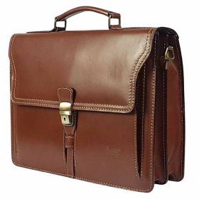    Maxmoda koňaková hnedá Talianska kožená dámska aktovka 34 × 25 cm