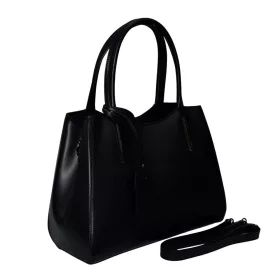    Maxmoda Abriana Talianska dámska čierna kožená kabelka s popruhom cez rameno 35x26 cm