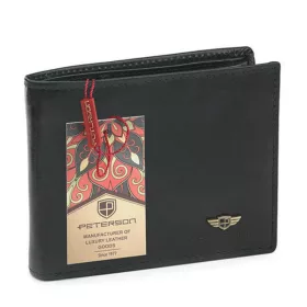    Peterson čierna pánska kožená peňaženka s RFID ochranou 12×9,5 cm