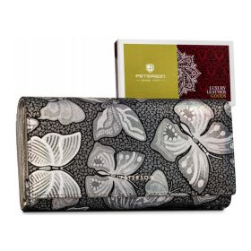    Vzorovaná, sivá dámska kožená peňaženka Peterson s RFID ochranou 19,5×10 cm